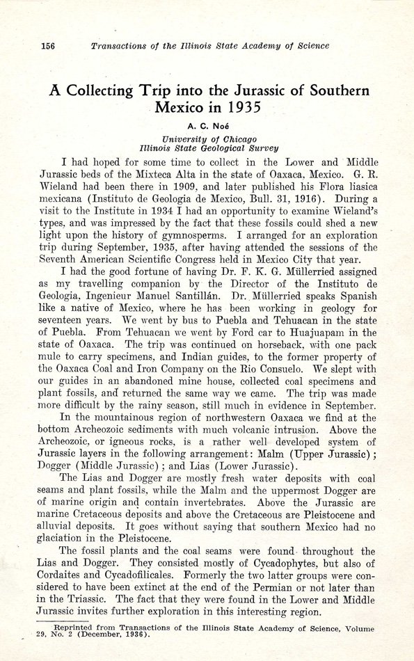 Scan of the first page of the article crediting Noe as representing University of Chicago, Illinois State Geological Survey.