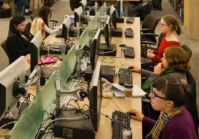 Students using computers on Regenstein's First Floor