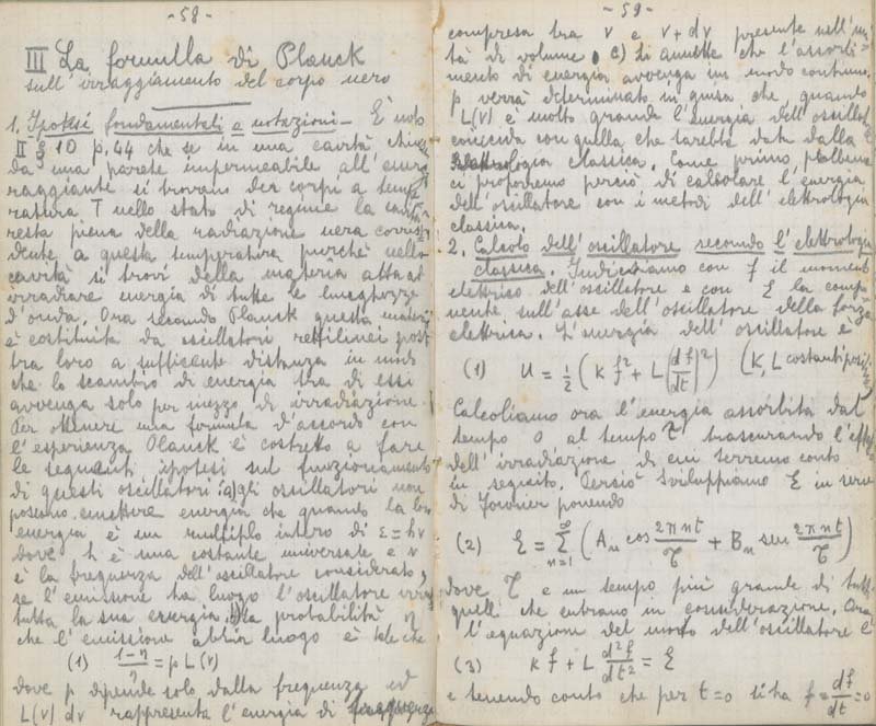 A handwritten page from one of Fermi's notebooks in pencil