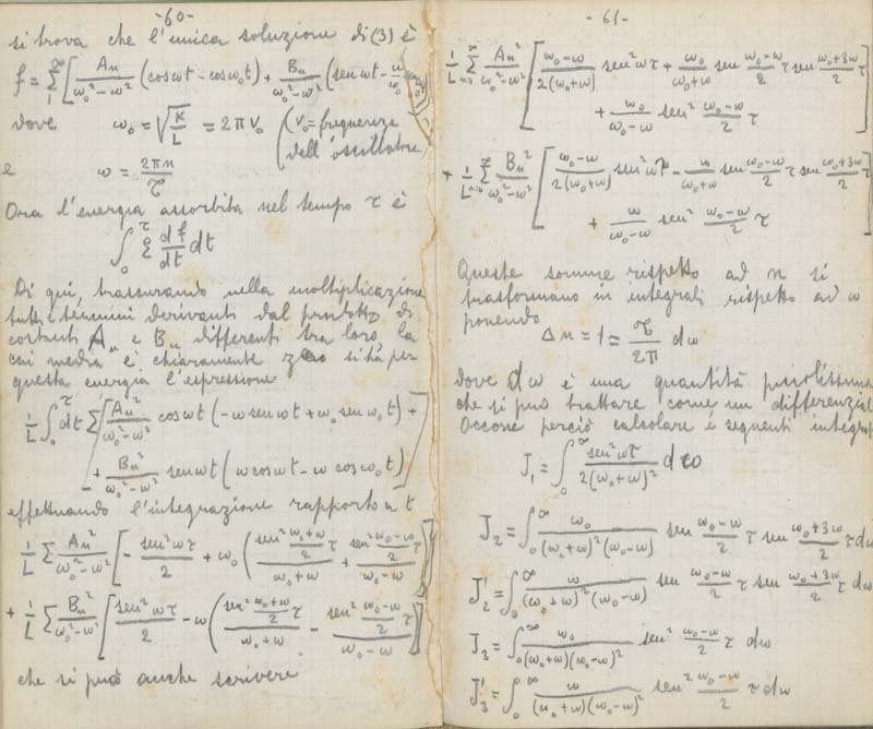 Handwritten equations in one of Fermi's notebooks