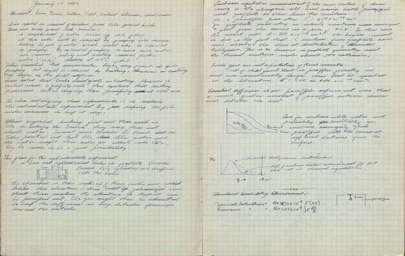 Pages from Herbert Anderson's meeting notes, handwritten in blue pen on graph paper