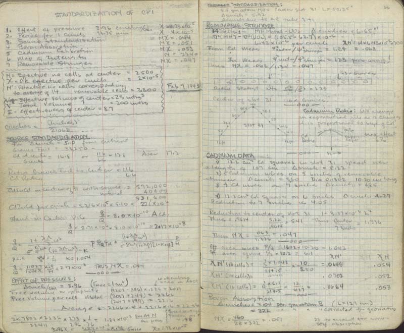 Anderson's handwritten notes dated February 7, 1943 and titled "Standardization of CP1"
