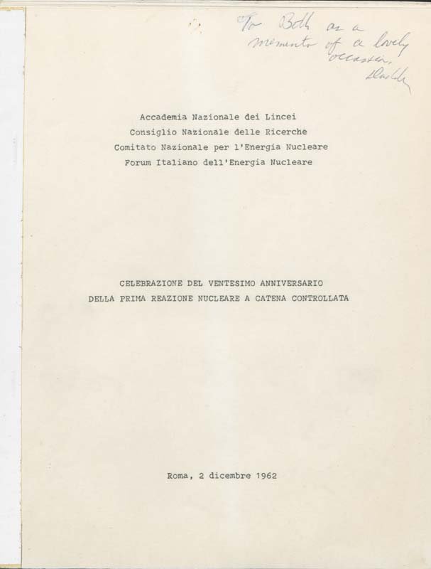 The front page of an Italian publication documenting the twentieth anniversary of CP-1
