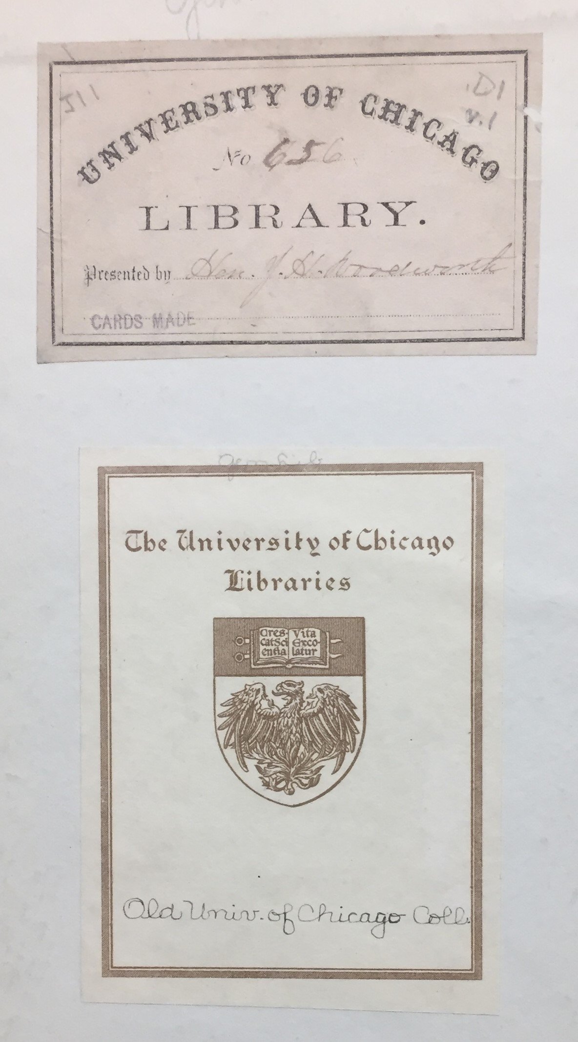 old University bookplate with gift acknowledgement