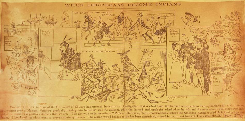 Illustrations with the title "When Chicagoans become Indians"