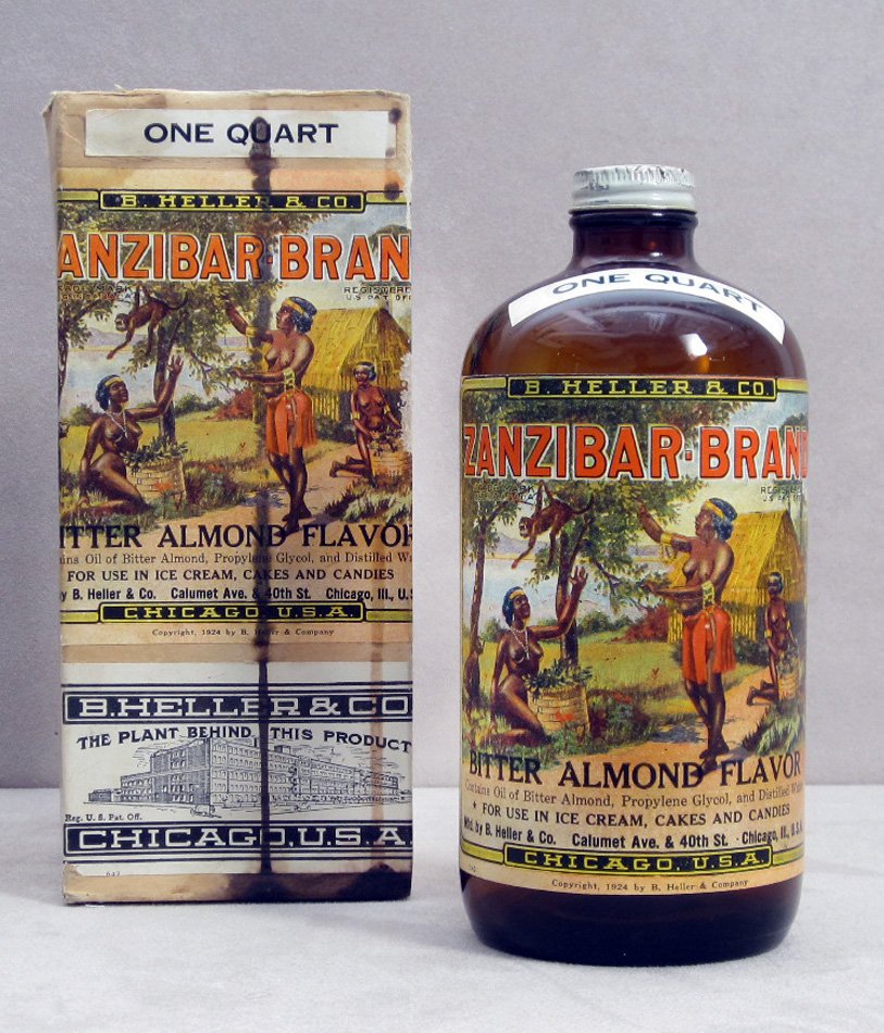 Bottle and packaging for Zanzibar Brand Bitter Almond Flavor